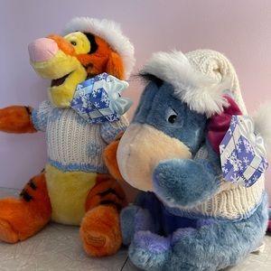 Disney Store Exclusive Tigger & Eeyore Plush W/ Blue Snowflakes Sweater and Cap.